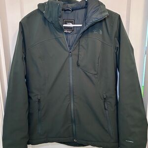 The Northface Green Windwall Soft Shell Hooded Jacket Mid Length Womens M